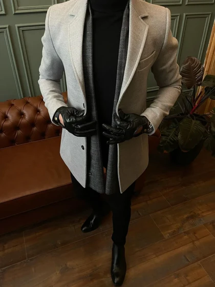 پالتو 3 دکمه یقه بلیزر جیب پالتویی طوسی روشن کارلوتی کد o107