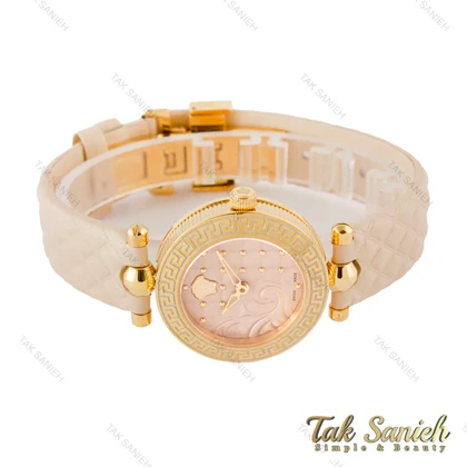 ساعت ورساچه زنانه طلایی بند چرمی کرم Versace-4229-L