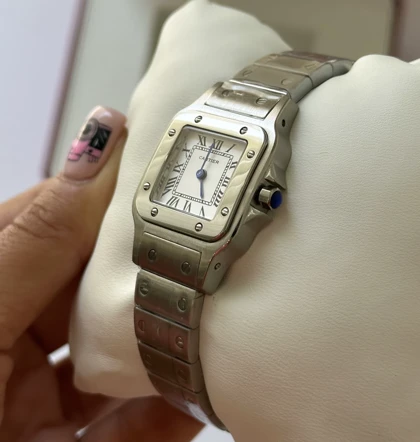 ساعت کارتیر سانتوس فلزی زنانه نقره ای صفحه سفید Cartier Santos metal