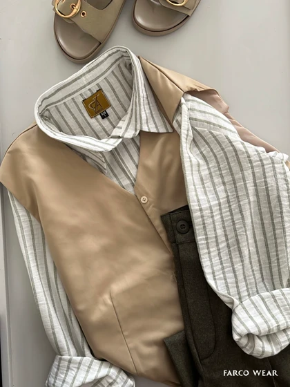 شومیز راه راه یشمی لینن خنک تابستانه کد 099