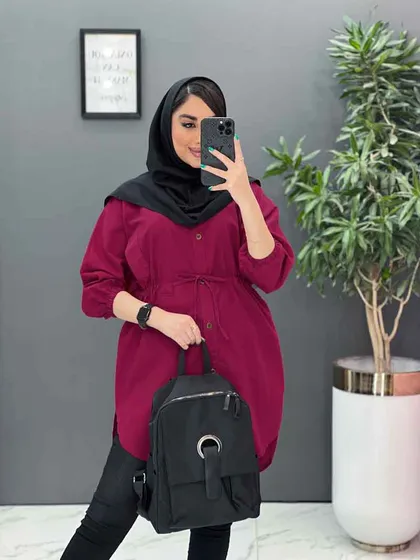 مانتو لینن کمرگت آستین کش