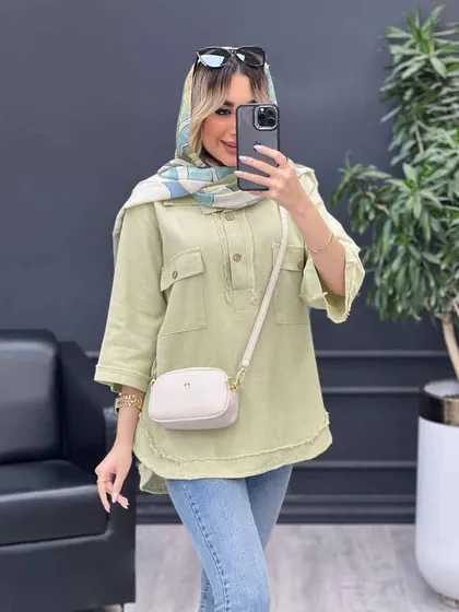 مانتو یقه دو دکمه دو جیب