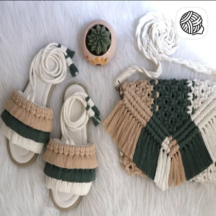 ست کیف و صندل زنانه مکرومه بافی مدل سرنا