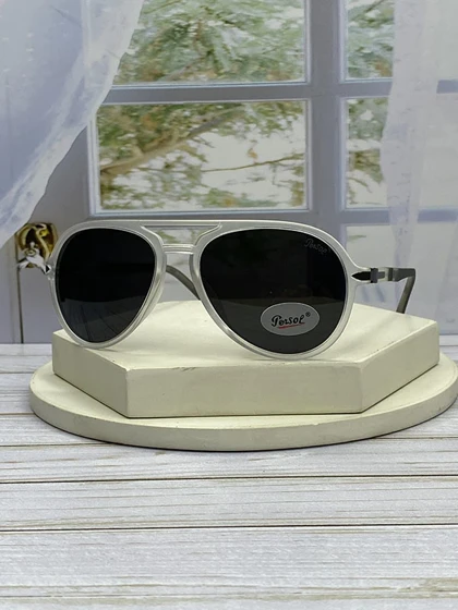 عینک آفتابی پرسول مدل P6807 سبک خلبانی فریم کائوچو سبک عدسی پلی‌کربنات UV400 پلاریزه