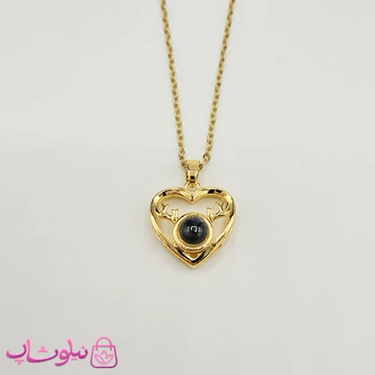گردنبند تلسکوپی دوستت دارم به صد زبان مدل قلب و گوزن طلایی کد 1088