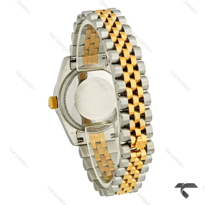 ساعت رولکس زنانه دورنگ طلایی پررنگین صفحه فیروزه ای Rolex-9859-L