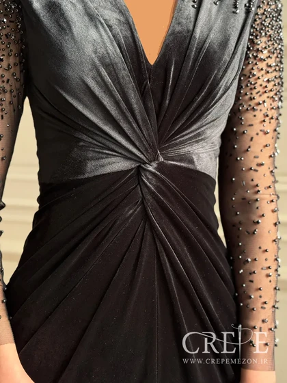 ماکسی مخمل آستین تور سنگدوزی