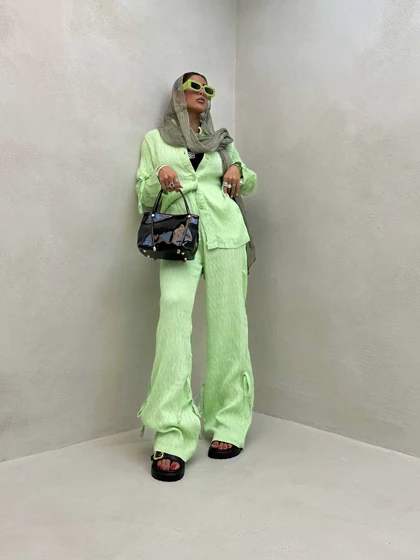 ست شومیز و شلوار پلیسه بنددار