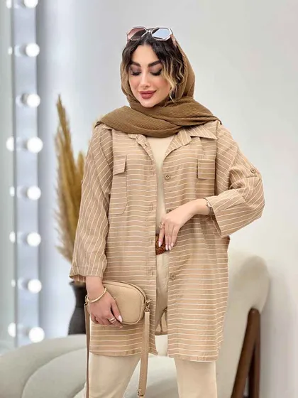 مانتو راه راه دو جیب پاکتی پایین هلال