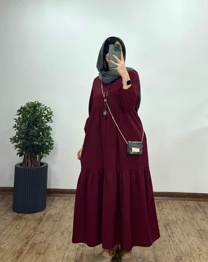 پیراهن مانتویی بلند لینن آیسو