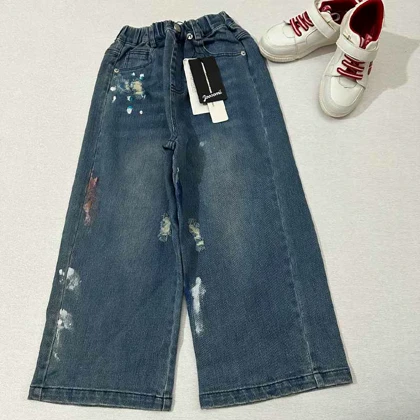 شلوار جین بگ زاپ‌دار طرح رنگی رنگی دخترانه وارداتی