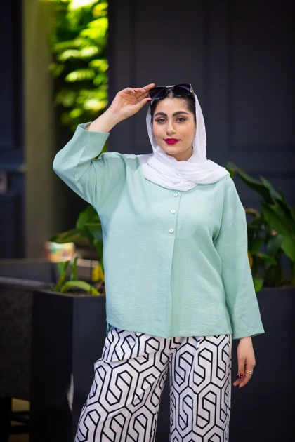 مانتو لینوسل یقه هفت جلو بسته