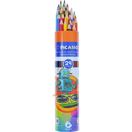 مداد رنگی 24 رنگ پیکاسو Picasso با درجه سختی HBجعبه فلزی استوانه ای