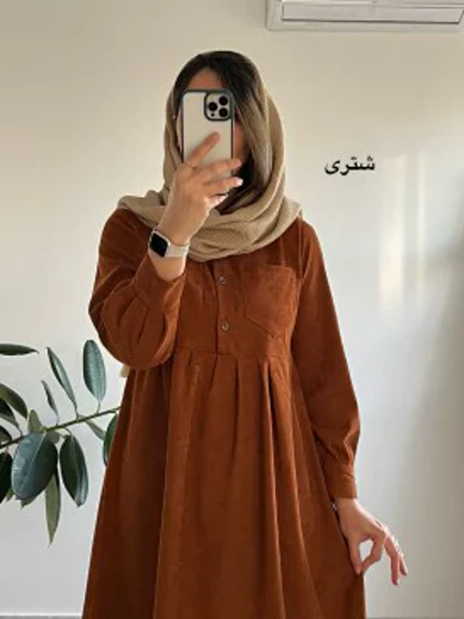 پیراهن مانتویی پاییزه آنیل جیب‌دار