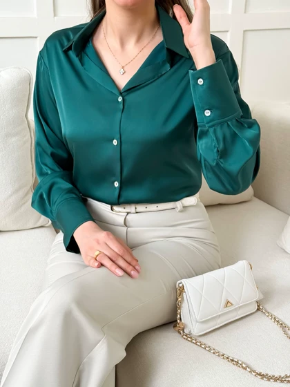 شومیز سیلک سبز لیدی