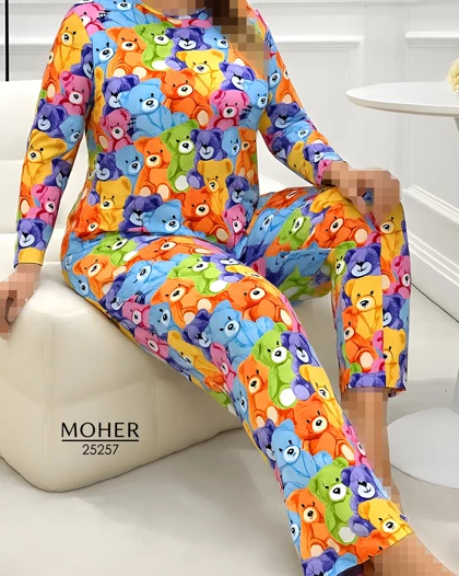 ست بلوز و شلوار راحتی سایز بزرگ طرح خرس رنگی