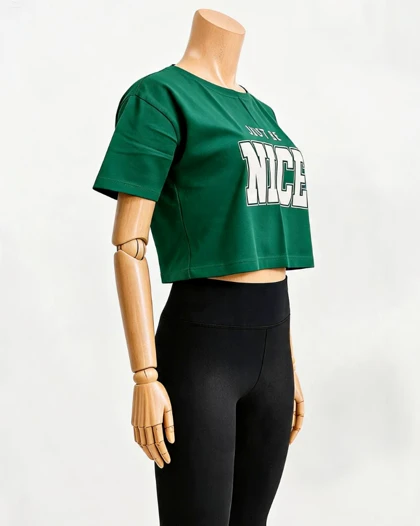 کراپ نخ پنبه یقه گرد آستین کوتاه چاپ nice کد1798