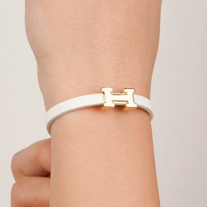 دستبند چرم استیل Hermes رنگ سفید