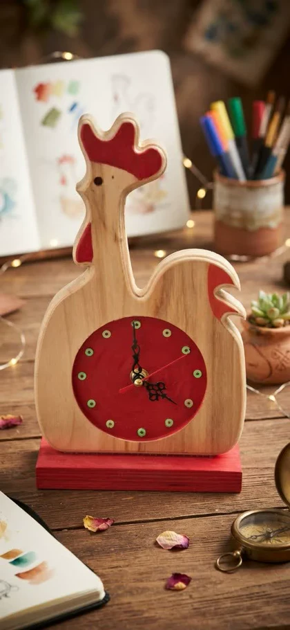 ساعت چوبی دست ساز خروس