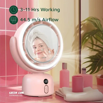 آینه آرایشی و پنکه رومیزی شارژی گرین لاین Green Lion مدل GL-MR17