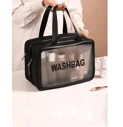 واش بگ مسافرتی مدل دو زیپ سایز بزرگ رنگ سفید