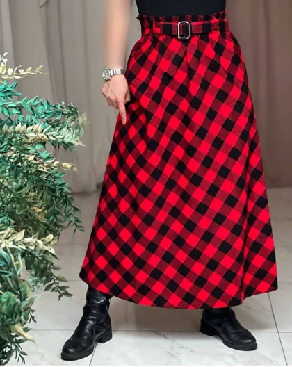 دامن چهارخونه پشمی قد 90 کد 50138