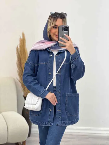 مانتو جین برش‌دار دو جیب