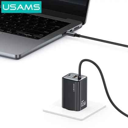 شارژر دیواری تایپ سی 65 وات با کابل شارژ تایپ سی یوسامز CC266 PD65W