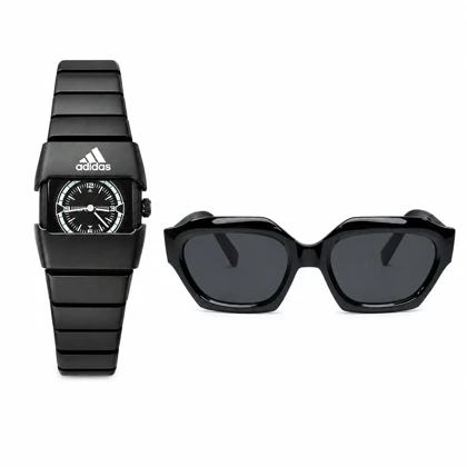 پکیج ساعت مچی مردانه آدیداس بند استیل فنری لوکس+عینک آفتابی اسپرت چند ضلعی مدل Dior