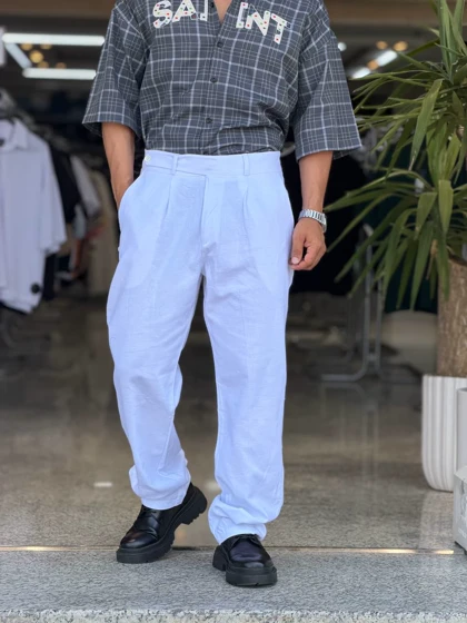 شلوار نیم بگ سفید 4027