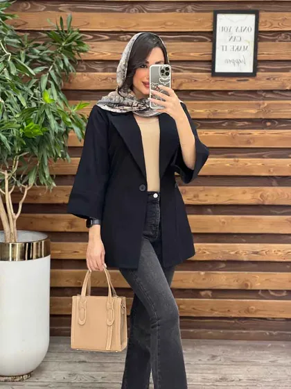 مانتو لینن دو دکمه کمر کش