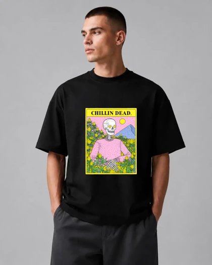 تیشرت باکسی طرح Chillin Dead اسکلت استایل Tarot Psychedelic Art