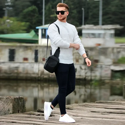 پلیور زاپ‌دار سفید مردانه مدلDeta