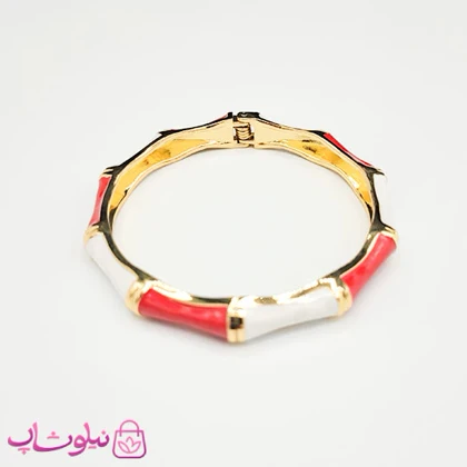 دستبند زنانه مدل بامبو (استخوانی) قرمز سفید کد 2498