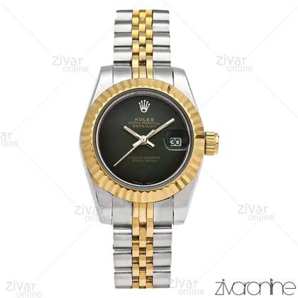 ساعت رولکس دیت جاست زنانه دورنگ طلایی صفحه سبز مهندسی 106033