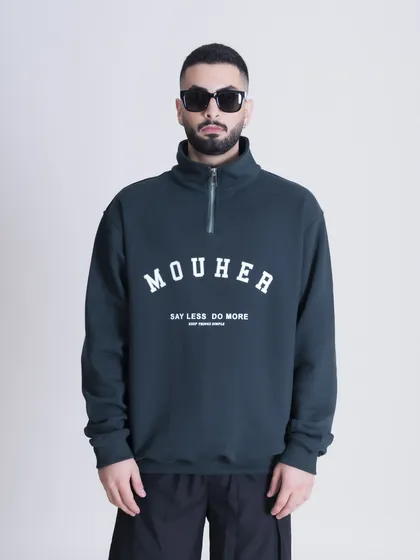 سویشرت نیم زیپ مدل LESS IS MORE سبز برند موهر mouher