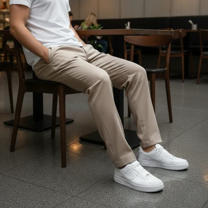 شلوار مردانه بنگال کش دم پا ساده مدل Behnam-کرم