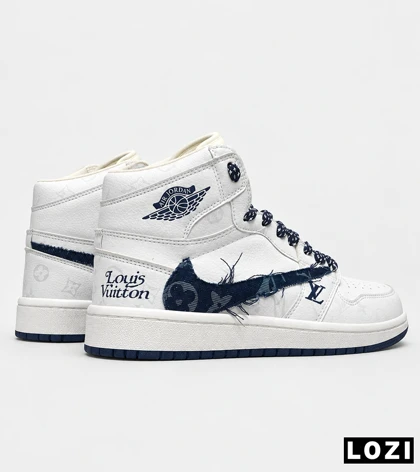 کتانی ساق‌دار مردانه و زنانه سفید سرمه ای نایک LOUIS VUITTON x travis scott مدل 7961