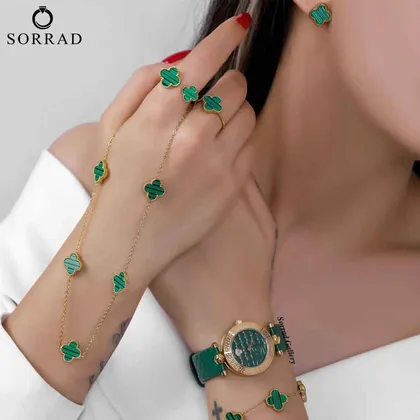ساعت ورساچه زنانه / ساده بند چرمی رنگ سبز صفحه سبز-طلایی