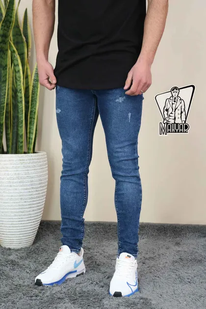 شلوار جین آبی تیره زاپ‌دار