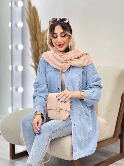 مانتو جین جیب کج زاپ‌دار