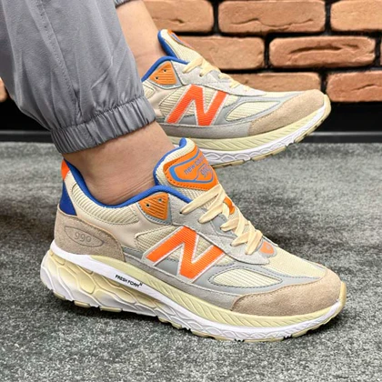 کتانی اسپرت مردانه مدل نیوبالانس 990 کرم نارنجی کد 1895
