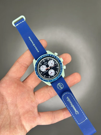ساعت مچی امگا سواچ بند رابر آبی ماموریت به زمین Omega x Swatch Mision to the earth Rubber
