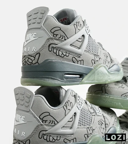کفش کتانی ساق‌دار مردانه طوسی سبز Jordan 4 x Kaws