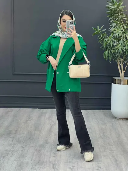 مانتو لینن چهار دکمه سرشونه ژیله دار