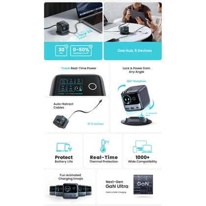شارژر رومیزی هوشمند جویروم مدل JR-TRD01 توان 140 وات با نمایشگر
