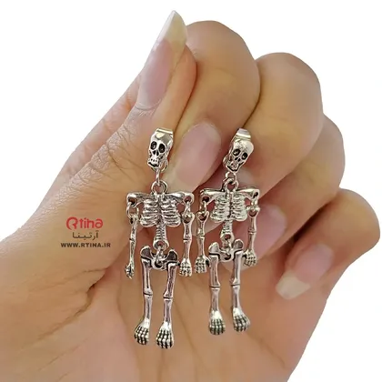 گوشواره میخی آویز طرح اسکلت جمجمه /دخترانه و پسرانه