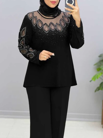 بلوز مجلسی یقه گرد آنویا کد 205637