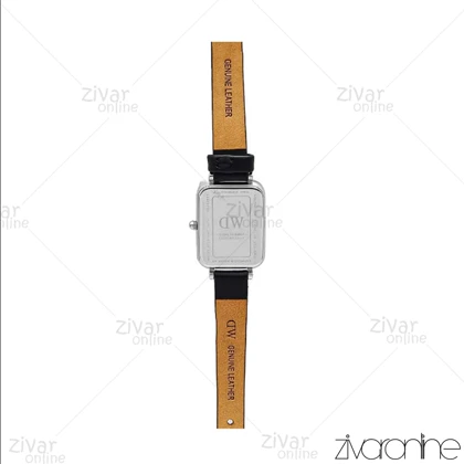 ساعت دنیل ولینگتون زنانه کوادرو قاب نقره ای صفحه سبز بند چرم 107118