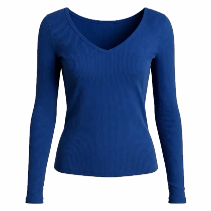 بلوز آستین بلند زنانه پپا مدل Vneck رنگ آبی